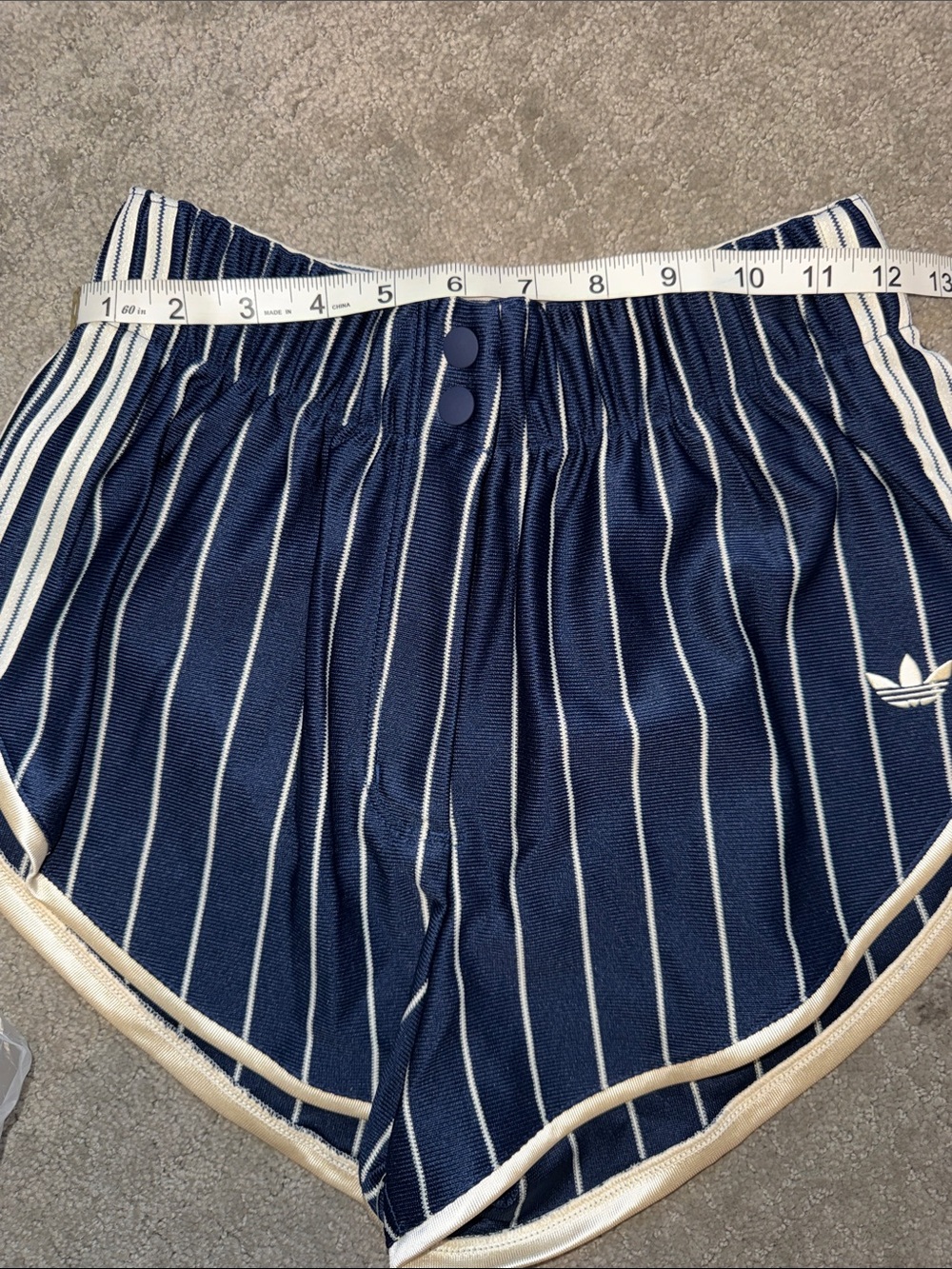 NWT adidas Originals Pinstripe High Waist
Shorts in NIGHT INDIGO/ WARM VANILLA - Picture 7 of 8
